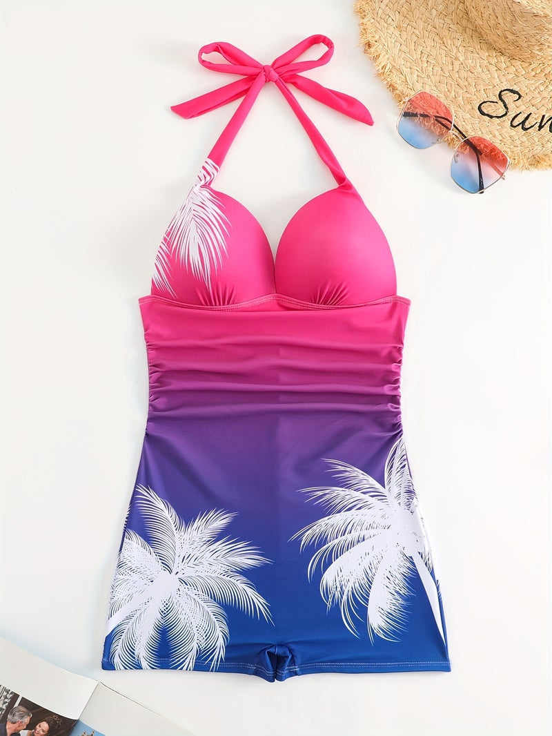 One-Piece Swimsuit Female Bikini Swimsuit Gradient Printing Backless Beach Holiday Swimsuit - Image 4